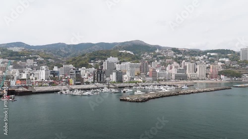 Aerial View of Atami City Along Sagami Bay Coastline Japan