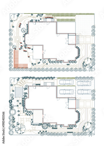 Top View Vector Icons of Trees and Plants for Floor Plan and Architectural Design Projects, Landscape Design, CAD	