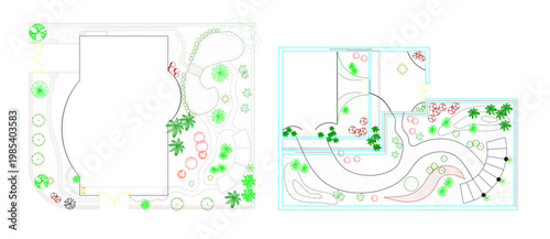 Top View Vector Icons of Trees and Plants for Floor Plan and Architectural Design Projects, Landscape Design, CAD	
