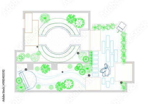 Top View Vector Icons of Trees and Plants for Floor Plan and Architectural Design Projects, Landscape Design, CAD	