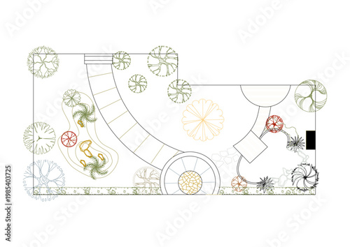 Top View Vector Icons of Trees and Plants for Floor Plan and Architectural Design Projects, Landscape Design, CAD	