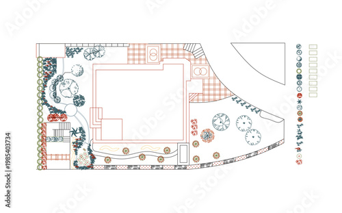 Top View Vector Icons of Trees and Plants for Floor Plan and Architectural Design Projects, Landscape Design, CAD	