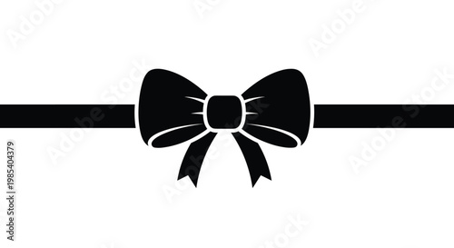 Elegant black silhouette of a decorative bow tied on a horizontal ribbon perfect for gift packaging and celebratory design elements.
