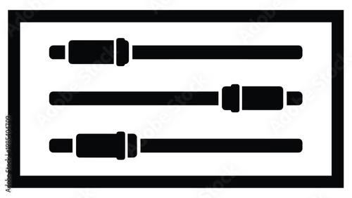 Silhouette of three horizontal volume or setting sliders with adjustment handles positioned at different levels within a rectangular frame.