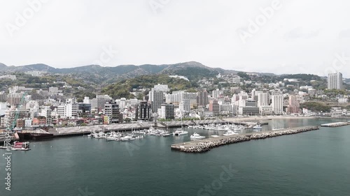Aerial View of Atami City Along Sagami Bay Coastline Japan
