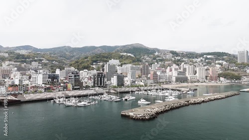 Aerial View of Atami City Along Sagami Bay Coastline Japan