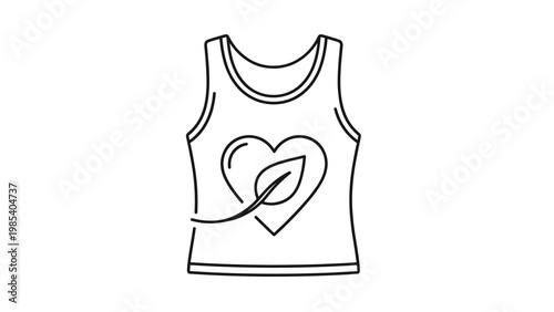 Eco friendly tank top outline icon featuring a heart and leaf symbol represents sustainable and organic fashion for conscious consumers.