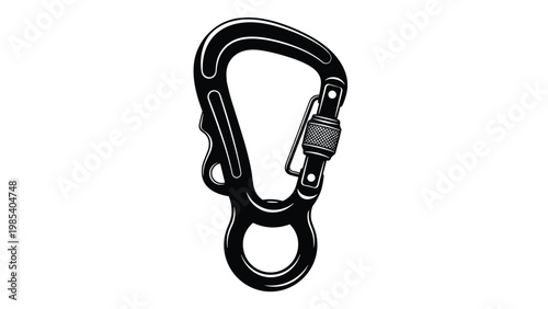 Professional black carabiner for mountain climbing and rescue operations shown as a detailed vector illustration on a white background.