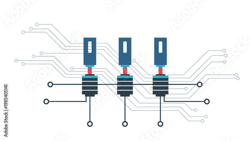Electronic circuit board schematic design featuring integrated components and complex wiring paths for computer hardware themes.