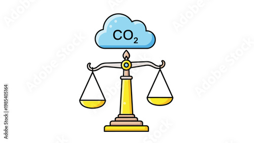 Carbon footprint balance concept with CO2 cloud symbol on weighing scales for environmental impact and climate change themes.