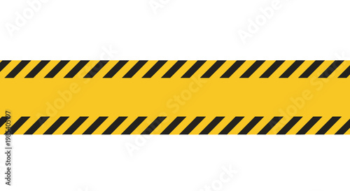 Horizontal strip of yellow and black diagonal caution tape used to mark dangerous areas or crime scenes to prevent unauthorized entry.