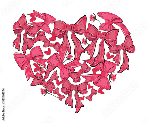 Pretty Pink Bow heart Illustration for Invitations and Cards