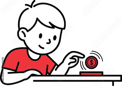 Boy Flipping Coin for Decision Making or Luck