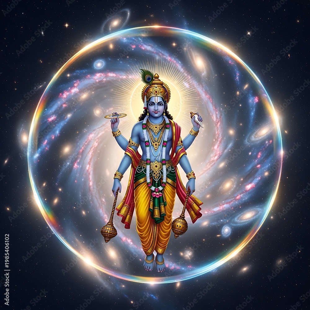 Naklejka premium Hindu deity in cosmic energy circle.