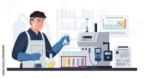 Rare Earth Recovery Technician Operating Solvent Extraction Unit in Chemical Processing Lab