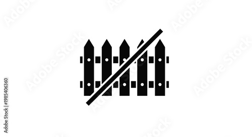 No fencing or restricted boundary sign showing a black wooden fence silhouette with a diagonal prohibition line on white.