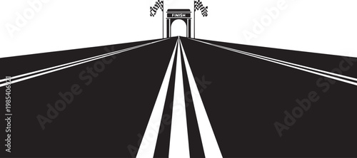 Finish line icon on transparent background with road and checkered flags silhouette