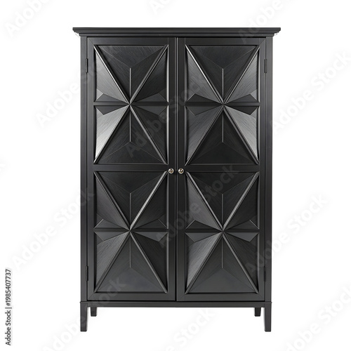 Geometric design black cabinet isolated on transparent background for interior design