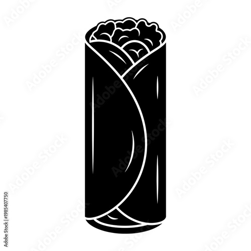 Black Silhouette of a Delicious Burrito Icon, Mexican Food Vector Illustration