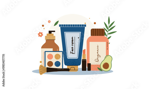 Eco Friendly Cosmetics and Organic Skincare Products with Natural Ingredients Flat Vector Illustration