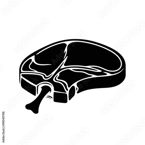 Black and white illustration of a raw pork chop with bone