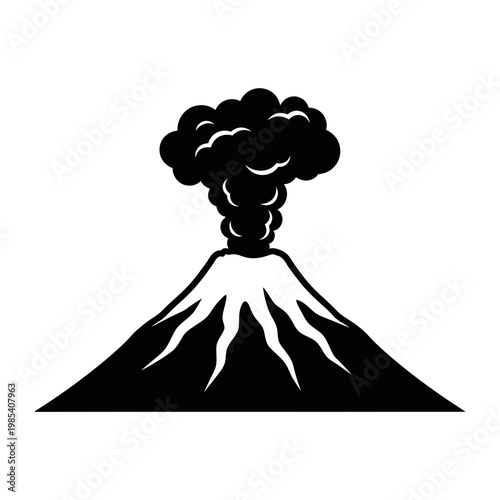 Volcano Eruption Icon - Black Silhouette of Smoking Mountain