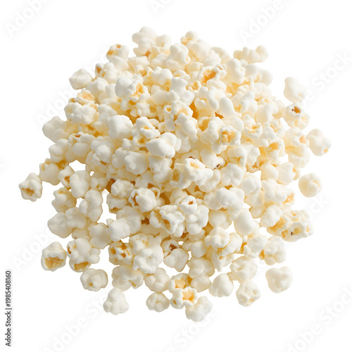 Pile of fluffy white popcorn against a transparent background