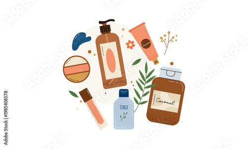 Eco Friendly Cosmetics and Organic Skincare Products with Natural Ingredients Flat Vector Illustration