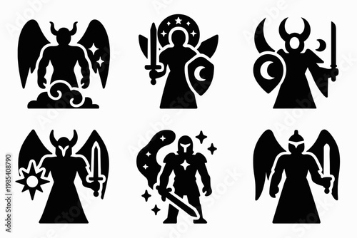 Celestial Guardians Icons. Celestial myth guardians. Filled icon set of Celestial myth guardians: sky titan