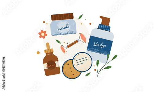Eco Friendly Cosmetics and Organic Skincare Products with Natural Ingredients Flat Vector Illustration