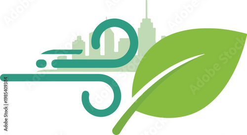 Green City Wind Energy with Leaf and Buildings