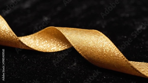 Elegant Gold Ribbon Twisting on Black Velvet Background