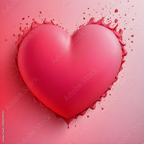 Large Diffuse Red Heart Shape on Textured Pink Atmosphere, Romantic Backdrop
