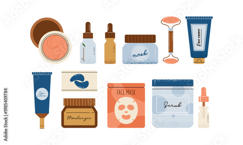 Set of Natural Ingredients Cosmetic and Eco Friendly Skincare Packaging Flat Vector Illustration