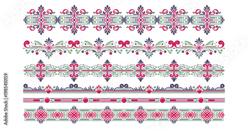 Floral ornamental border design with seamless vintage pattern for wedding invitations and textile decoration