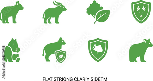 Collection of flat design icons representing animals and nature-inspired symbols on a white background