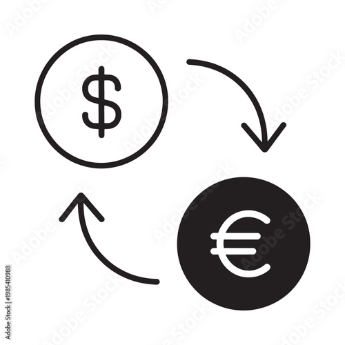 Currency exchange illustration showing conversion from us dollar to euro