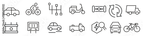 electric vehicle line icon set ev electric socket station
