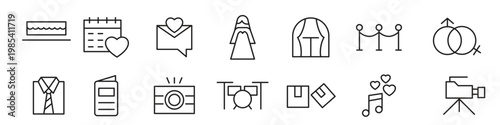 event planning line icon set containing date schedule