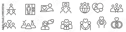 family relation line icon set big family love adoption