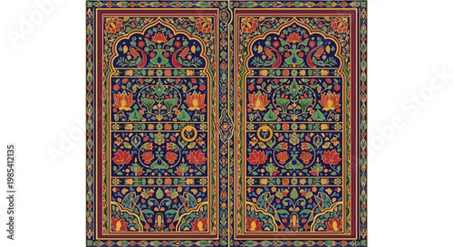 Intricate colorful patterned tiles with floral designs on a white background, showcasing detailed craftsmanship and vibrant hues.