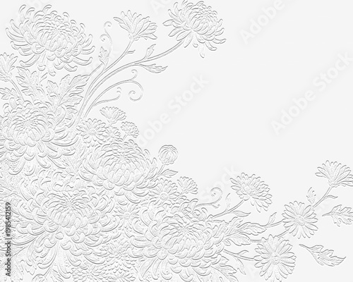 Embossed line drawing of flowers.