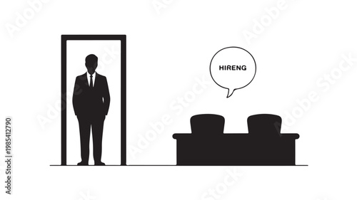 Job Interview Silhouette of Businessman in Office Doorway for Recruitment and HR Hiring Process