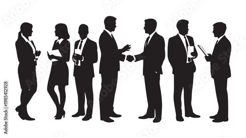 Corporate Meeting Silhouette of Professional Business Team Discussing Strategy and Partnership in Office