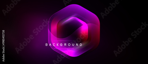 Abstract hexagon design. Vibrant purple, pink hues dominate dark background. Modern, sleek aesthetic. Text reads BACKGROUND.
