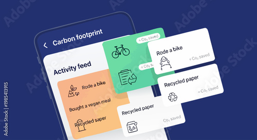 Eco-Friendly Lifestyle App: A phone interface showcases a user-friendly app dedicated to tracking and reducing individual carbon footprints, promoting sustainable actions and eco-consciousness.