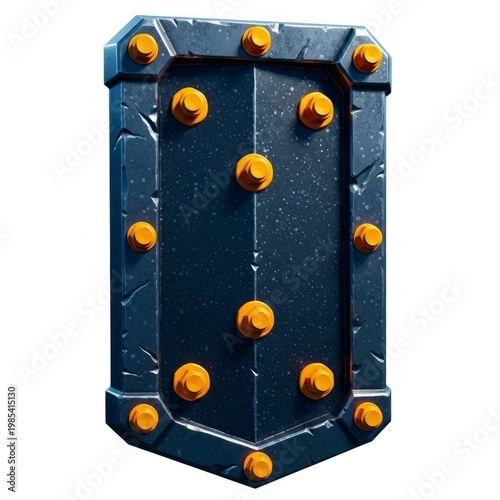 Dark Blue Medieval Shield With Orange Studs In A Grungy Texture