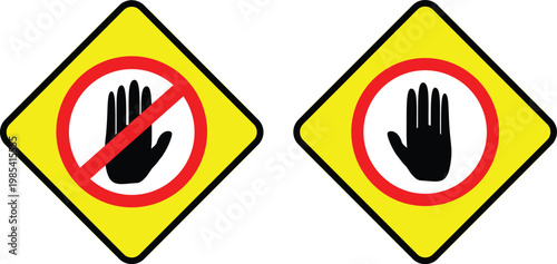 Red STOP sign icon set. Sign with hand and stop sign. Warning sign, attention, prohibition, danger, alert, road sign - stock vector.Set of red warning and prohibition signs. Includes stop, hand,