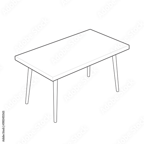 Isometric 4 seater dining table and apronless scandinavian desk linear drawing