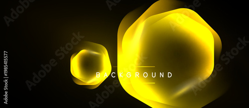 Abstract golden shapes overlap black background. Geometric design creates dynamic visual effect. Brightness contrasts with darkness.